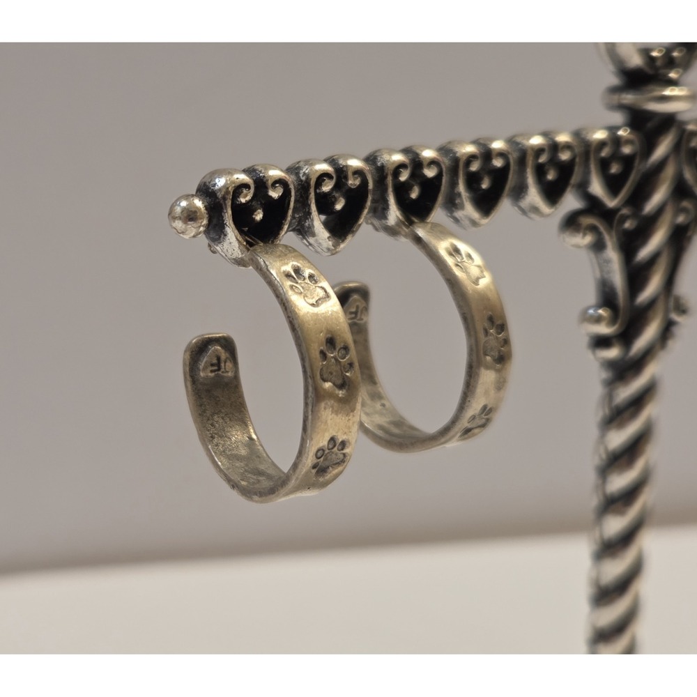 Vintage Dog Paw Sterling Silver Hoop Earrings